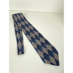 Carlo Battini Silk Roma Men’s Necktie Blue Tan Diamond Pattern Handmade Italy
